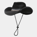 Vintage Western-Cowboyhut aus Stroh mit Farbverlauf, Kette und verstellbarem Kinnriemen - Schwarz