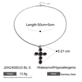 Silver stainless steel chain necklace featuring a black cross pendant and natural stone - Silver-Black Cross