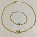 Set collana e bracciale dorati con ciondoli a farfalla in conchiglia verde striata - Set Farfalla Verde