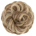Messy bun hair piece in light brown and blonde highlights with curly natural texture - Sand