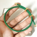 Adjustable green braided leather rope bracelet with gold metal clasp for DIY jewelry - Green