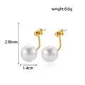 Elegant gold-plated stainless steel earrings with large white pearls and size dimensions - Gold Pearl Drop Style (ER-1244)