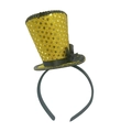 Mini gold sequin witch hat headband with black silk bow for Halloween costume parties - Gold Polka Dots