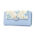 Détail du portefeuille long en cuir PU bleu clair avec imprimé fleuri et fermoir - Nouveau Bleu