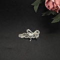 Silver bow hair clip with cat eye stone and sparkling rhinestones for women - Bow / Silver