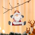 Detail of plush Santa Claus ornament with red plaid hat hanging on a Christmas tree branch - Santa Claus