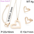 Rose gold minimalist hollow heart jewelry set featuring necklace and stud earrings - Hollow Heart Necklace Earrings Set (KS138700-KLX)