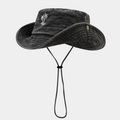Broderie détaillée d'un palmier blanc sur un chapeau de randonnée en coton noir délavé - Taille unique / Noir