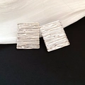 Minimalist square stud earrings with irregular bark texture in s925 silver finish - 59# Silver Earring Post - Silver - Bark Texture Square