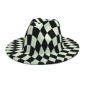 Détail du motif en damier noir et blanc sur ce chapeau fedora en feutre de laine - M (56-58cm) / Damier Vert Menthe