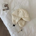 Winter quilted earflap trapper hat in cream white with windproof down fabric texture - M (56-58cm) / Off White