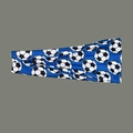 Blue elastic sports headband featuring a repetitive black and white football pattern - Large Soccer Blue