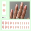 Kurze Ballett-Kunstnägel in Rosa mit grünen Wellenmustern und French-Tips-Design - Wasserwelle Französisch (W1121)