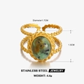 Anello regolabile in acciaio inossidabile con pietra di turchese naturale stile vintage - Aperto / Pietra di Pino Africano