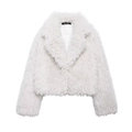 Detail of white faux fur jacket featuring a standing collar and plush long-hair texture - XS / Off White