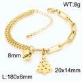 Bracciale dorato in acciaio inossidabile con ciondolo albero di Natale e campanello - Bracciale Con Campanella Albero di Natale in Oro (KB165572-Z)