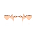 Minimalist rose gold heart and heartbeat earrings with polished mirror finish - Rose Gold