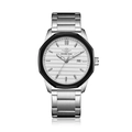 Men's business watch with octagonal bezel silver steel strap and white striped dial - Silver Dial