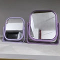 Purple speckled wheat straw tabletop makeup mirror set in two functional sizes - Purple Square