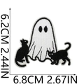 Detailed embroidery patch featuring white ghost and black cats with dimension lines - Ghost with Two Cats (12)