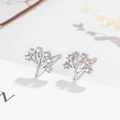 Elegant Tree of Life silver stud earrings with sparkling crystals on a clean background - Silver