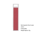 Red 2.8mm deep hole woodworking pencil leads in a 6-piece transparent refill case - Red Lead Refills (6 Pcs/Box)