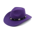 Western purple felt cowboy hat with vintage silver floral buckle and leather band - M(56-58cm) / Purple