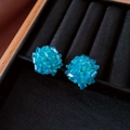 Boucles d'oreilles grappes bleues à perles facettées avec texture stéréoscopique - Boucles d'oreilles sphériques en cristal de verre bleu