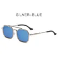 Lunettes de soleil steampunk en métal à monture argentée et verres bleu glacé - Monture Argent Verres Bleu Glacé