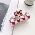 Rectangle hollow hair claw clip with burgundy and cream checkered acetate pattern - 7.5cm / Burgundy
