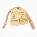 Detail of kraft paper gift tags with decorative edges and black printed quote with twine - 19-Kraft Retro Quote
