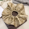 Champagne gold jacquard satin scrunchie with elegant camellia embossed floral patterns - Champagne
