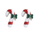 Christmas candy cane stud earrings with green bow detail in red and white enamel - Silver Candy Cane Stud Earrings