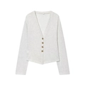 Women's light grey V-neck knit cardigan with gold buttons and soft long sleeves - S / Light Grey Top