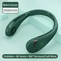 Retro green foldable neck fan with 5000mAh battery and 360-degree airflow vents - Retro Green/High Capacity Battery