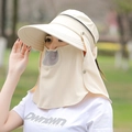 Cappello parasole beige multifunzionale con maschera staccabile e tesa larga protettiva - Cerniera in Rame / Beige