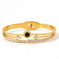 Bracciale in acciaio inossidabile dorato con numeri romani e accenti di cristallo - Stile Diamante con Numeri Romani e Conchiglia Nera (KAS897) / Oro