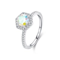 Anello in argento S925 con gemma rotonda sfumata e pavé di zirconi cubici - Misura US 6 / Argento sterling 925