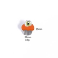 Detail of Halloween cupcake enamel pin showing dimensions 25x22mm and 3.9g weight - One-Eyed Cupcake