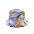 Close-up of colorful tie-dye bucket hat with feather pattern and high-quality canvas texture - One Size / Colorful Feather Watercolor Style (04)