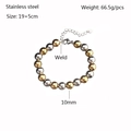 Details des 10mm zweifarbigen Edelstahl-Perlenarmbands mit Größen- und Gewichtsangaben - 10mm / Gold und Silber Zweifarbig
