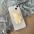 Cute cream yellow 3D bear telescopic phone socket grip on a white smartphone - Transparent Stand / Milk White 3D Bear