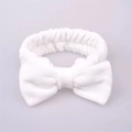 White coral fleece headband with large bowknot for facial washing and makeup - White Headband 1pc