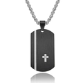Collana da uomo in acciaio al titanio con ciondolo nero e intarsio a croce in pietra - Pendente Singolo Nero
