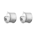 Macro shot of polished silver wide hoop earrings with smooth metal surface on white background - White Gold C-Shape