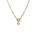 Gold plated paperclip chain necklace with zircon paved letter M pendant and OT buckle - Letter M