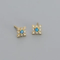 Eleganti orecchini a lobo a fiocco di neve dorati con opale blu centrale e zirconi - Argento 925 / Oro