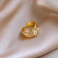 Elegant gold-plated ribbed ring with oval zircon center and micro-pave accents - Gold Wave Texture Zircon (10#)