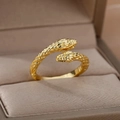 Macro detail of golden double-headed snake ring with textured scales in a jewelry box - Style 12-Double Head Snake Wrap