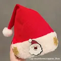 Cappello natalizio in maglia rossa con bordo in peluche, paillettes Babbo Natale e 29 cm - Circonferenza circa 29cm / Cappello a Maglia Babbo Natale e Fiocchi di Neve
